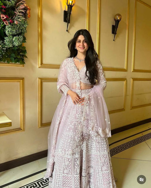 Net lehenga with resham thread & sequins work choli