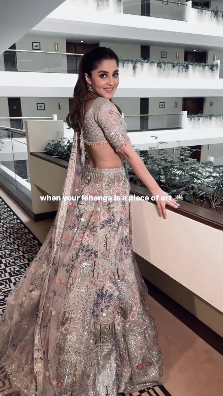 Einführung eines 4 Meter ausgestellten Coding Sequins Work Lehenga