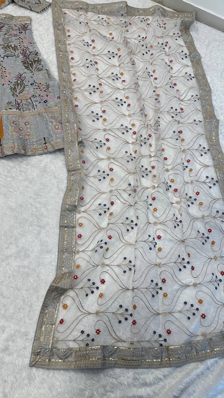 Einführung eines 4 Meter ausgestellten Coding Sequins Work Lehenga
