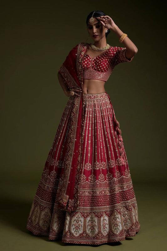 Wedding Rangoon silk lehenga with sequins Dori & thread work Lehenga