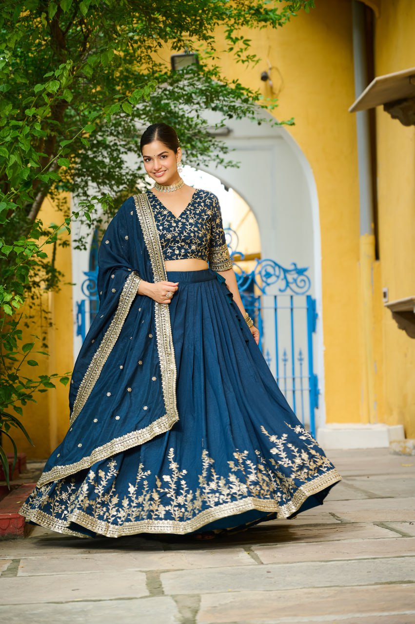 Vichitra Silk With Sequins Multi Embroidered work lehenga