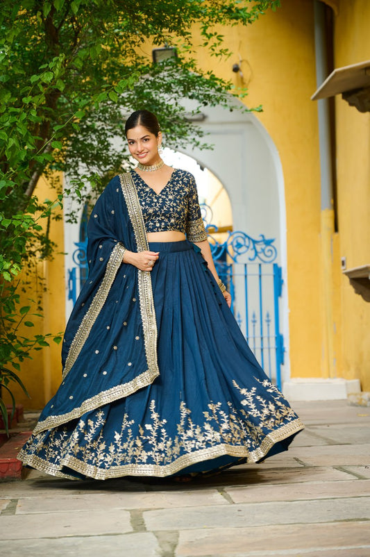 Vichitra Silk With Sequins Multi Embroidered work lehenga