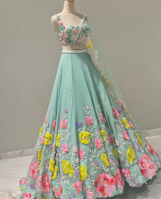 Launching Thread Sequins Work Faux Georgette Lehenga