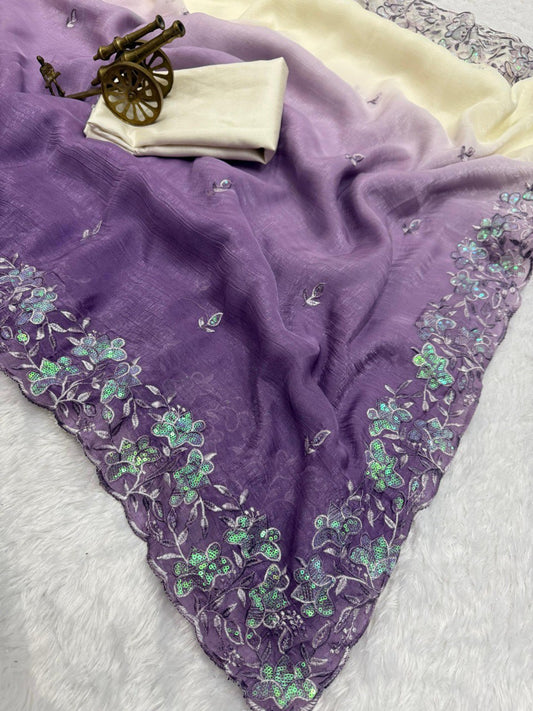 Premium Crunchy padding fabric with c pallu embroidery saree