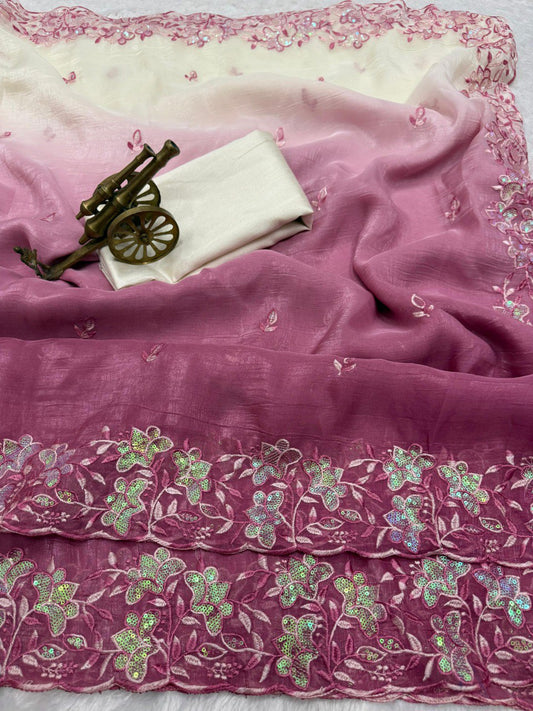 Premium Crunchy padding fabric with c pallu embroidery saree