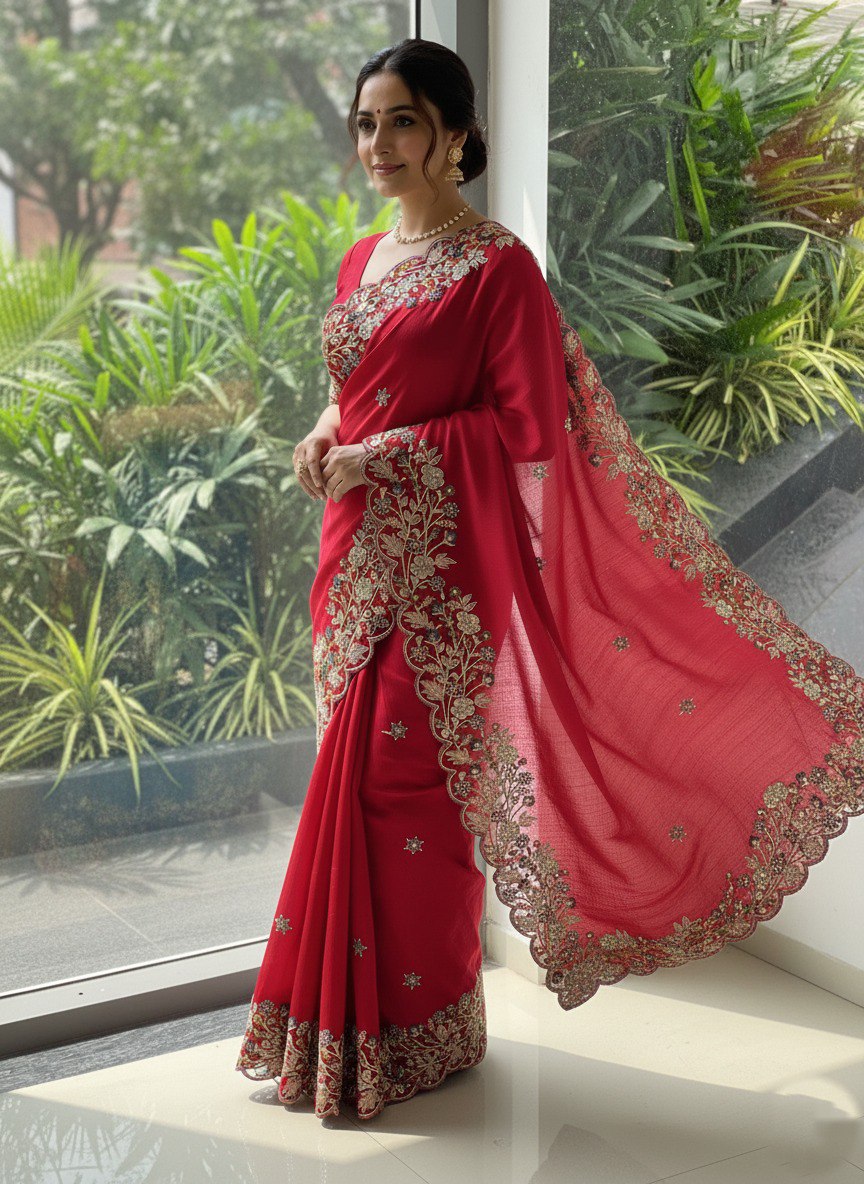 Party Wear Soft Fendy Chiffon Saree