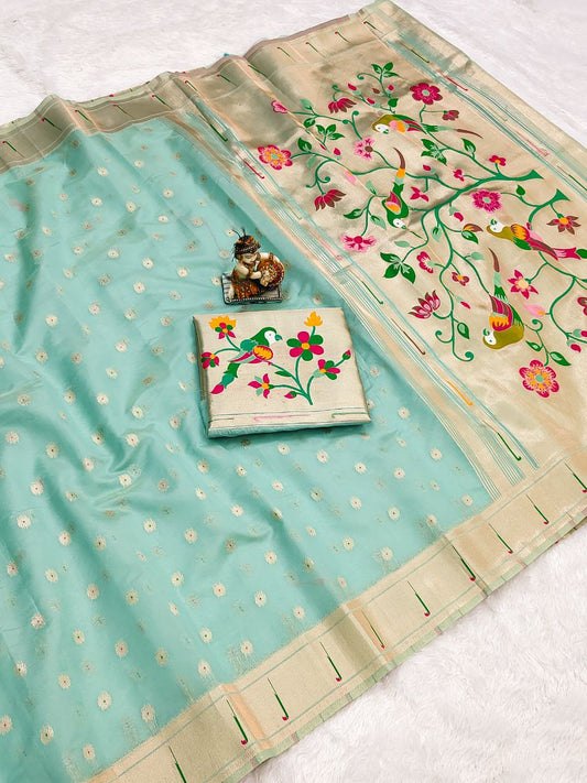 Paithani saree Heavy Tissue mina butti with weaving Jari Saree