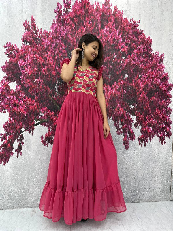 Fox Georgette Launching Embroidered Gown