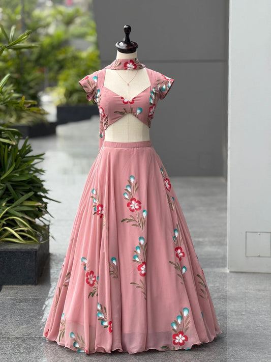 Pure Georgette Hand Painted lehnga