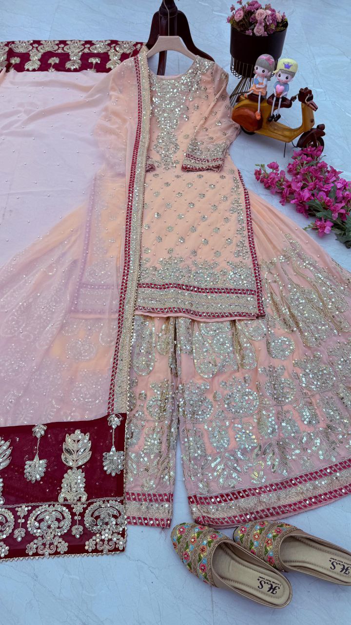 FOX GEORGETTE EMBROIDERY CODDING SIQUNCE WORK SUIT
