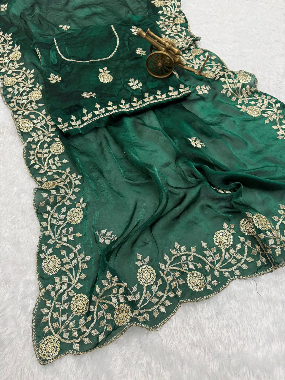 Premium Fandy satin  with c pallu embroidery work saree