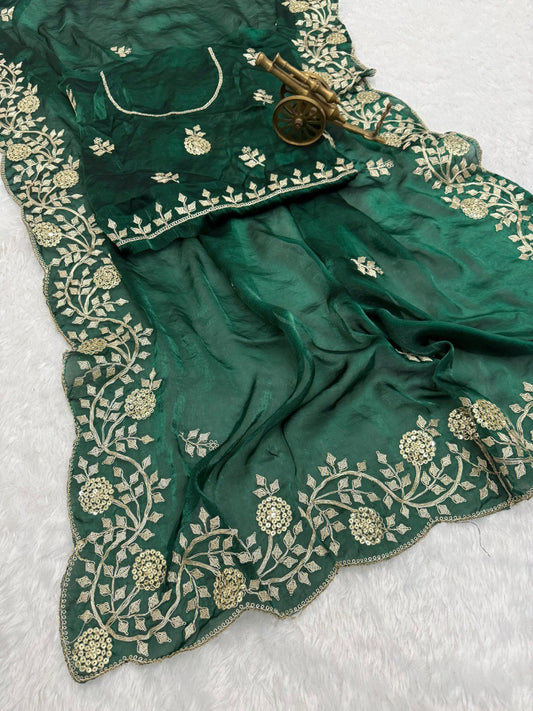 Premium Fandy satin  with c pallu embroidery work saree