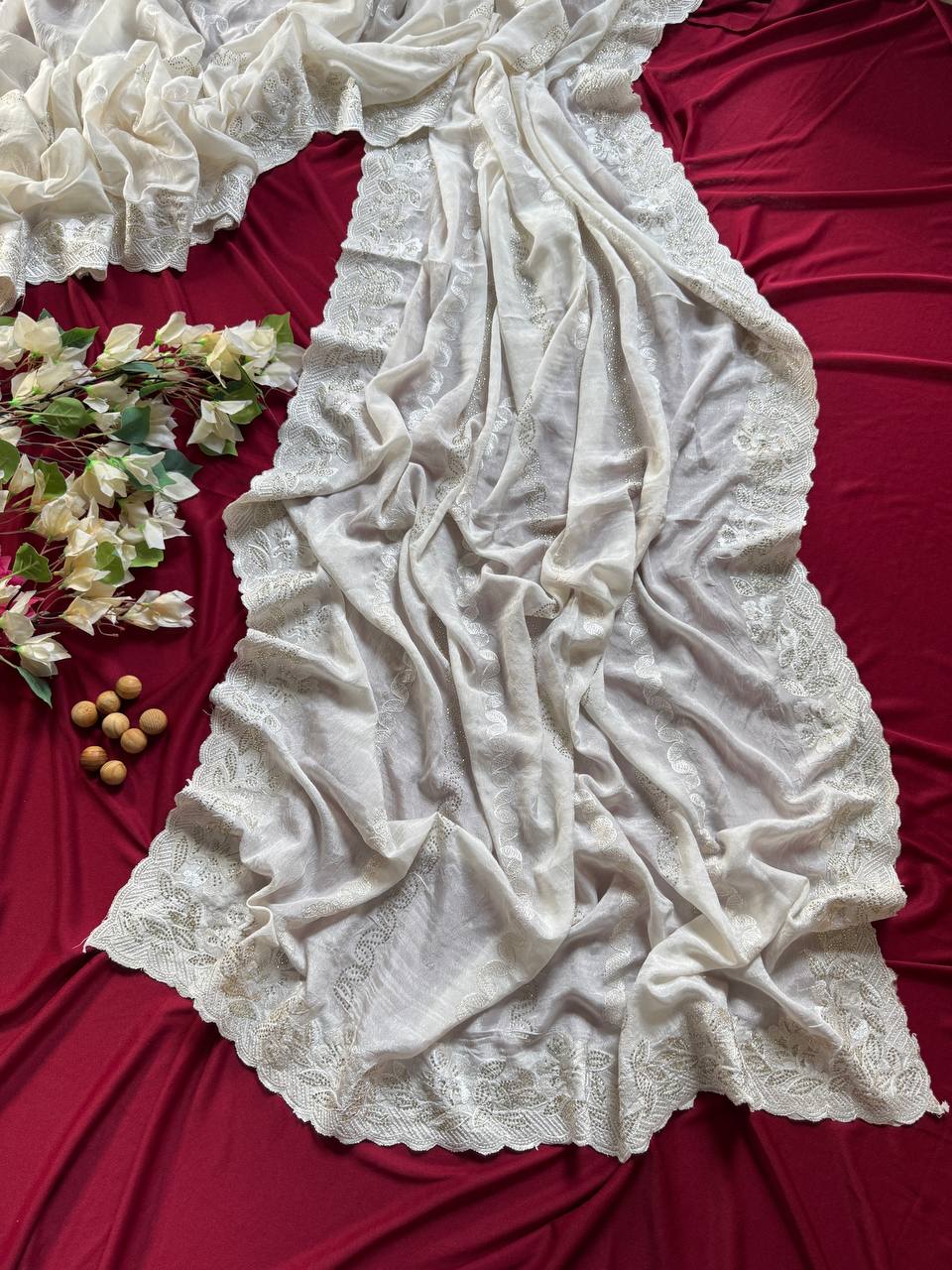 Fandy sattin Silk saree with beautiful embroidery saree