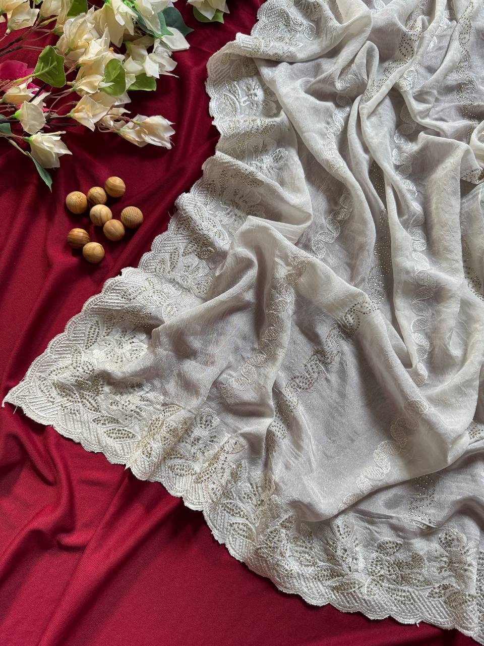 Fandy sattin Silk saree with beautiful embroidery saree