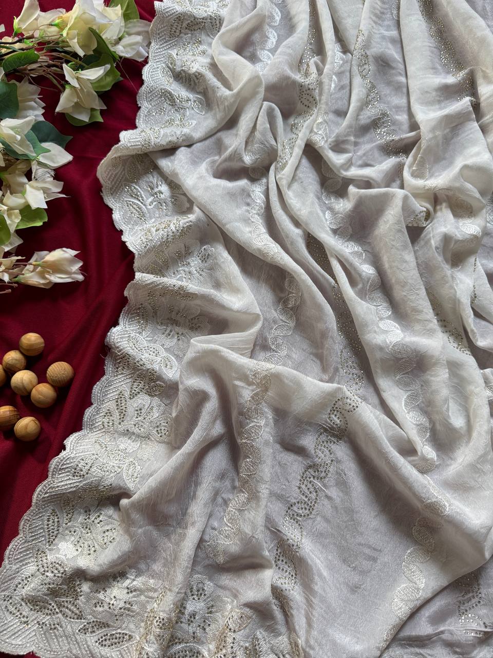 Fandy sattin Silk saree with beautiful embroidery saree