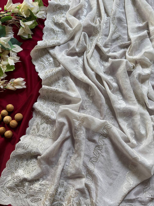 Fandy sattin Silk saree with beautiful embroidery saree