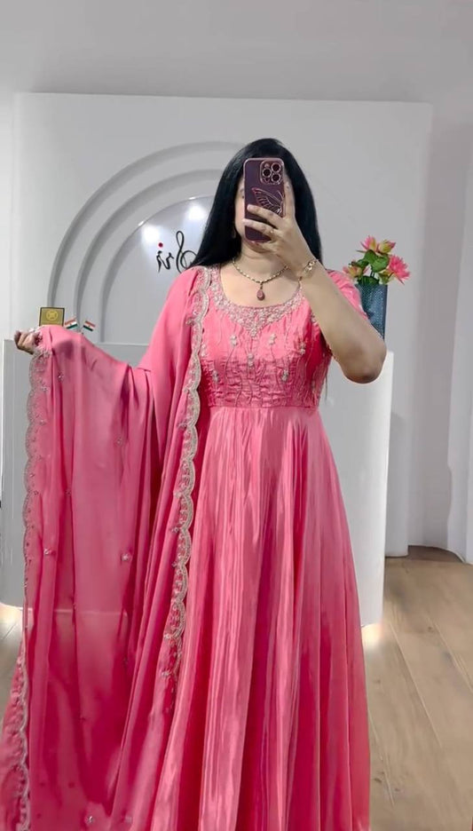 unique style Chinnon dress with Dupatta