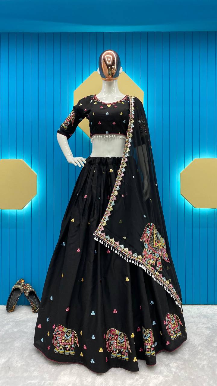 NAVRATRI TRENDING DESIGN HEAVY COTTON WITH THREAD EMBROIDERY WORK LEHENGHA CHOLI