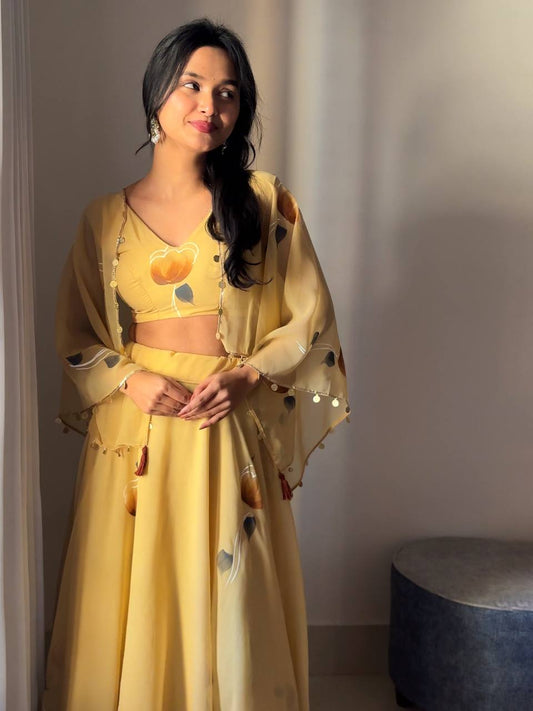 georgette handpainted jacket with designer boder lace