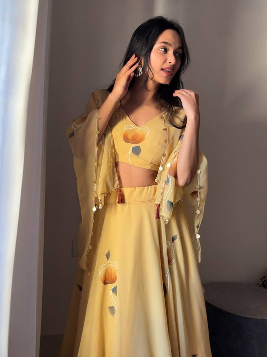 georgette handpainted jacket with designer boder lace