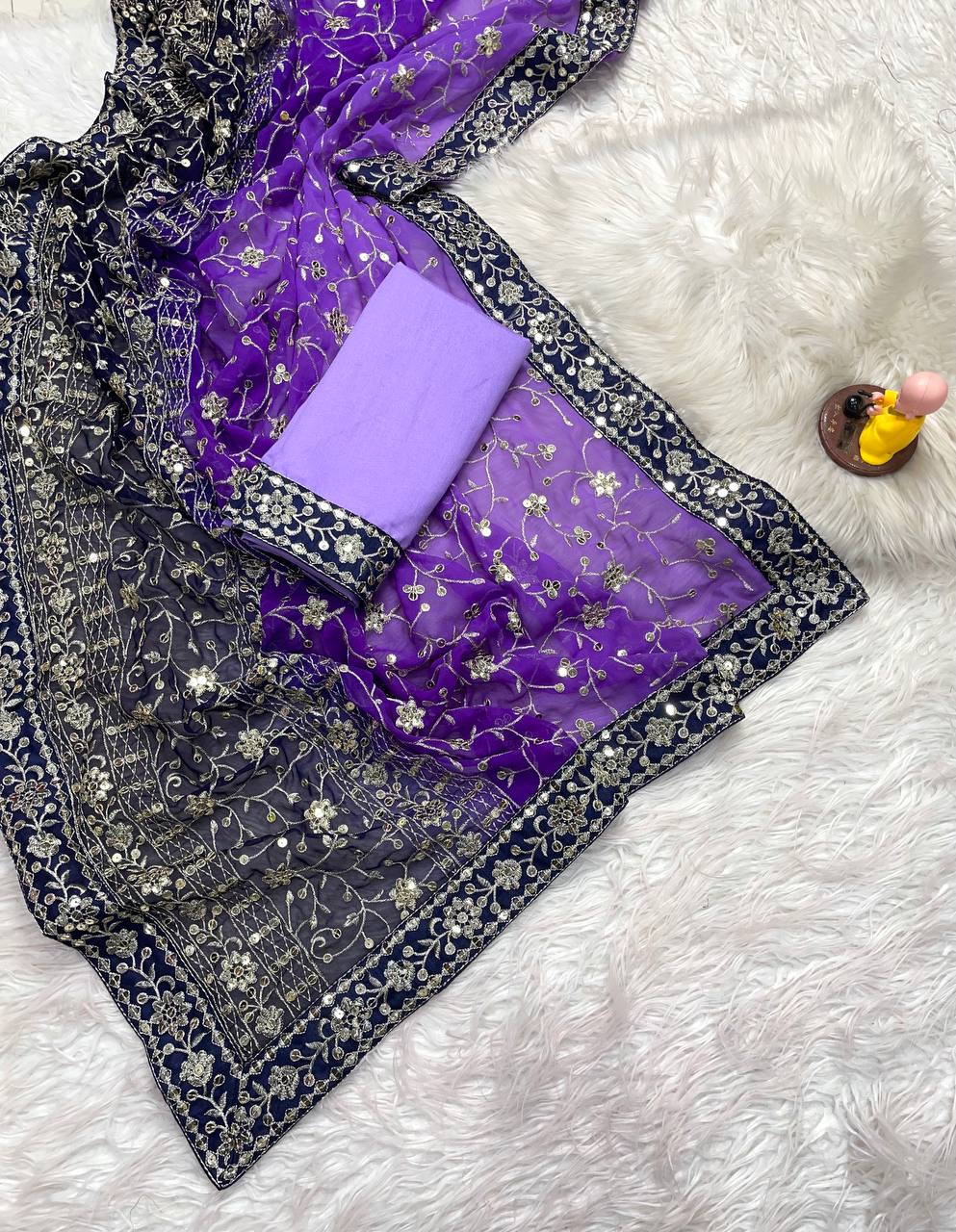 SOFT GEORGETTE PEDING FABRIC ON BEAUTIFUL SAREE