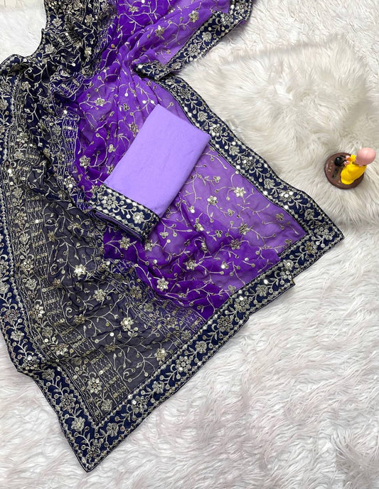 SOFT GEORGETTE PEDING FABRIC ON BEAUTIFUL SAREE