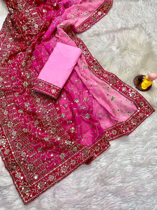 SOFT GEORGETTE PEDING FABRIC ON BEAUTIFUL SAREE