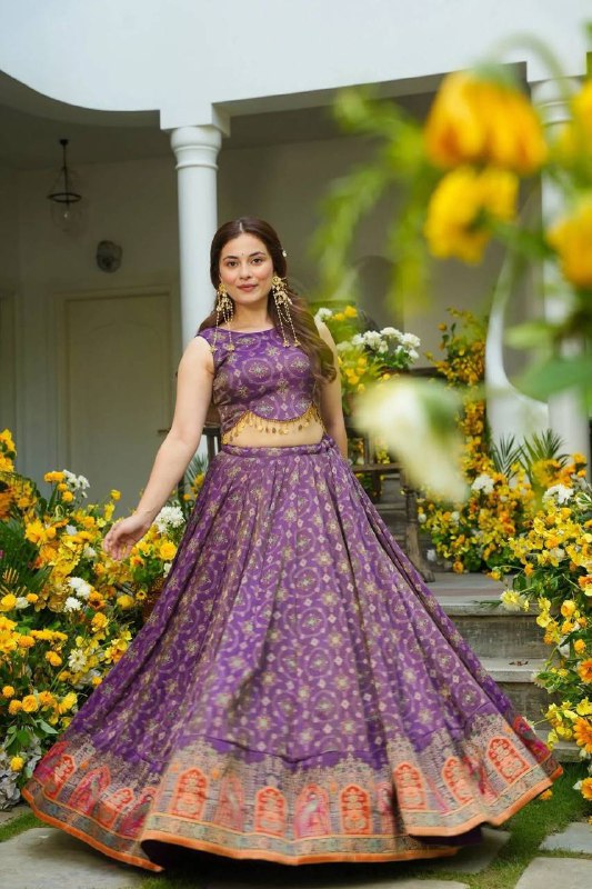 Pure organza silk digital printed lehnga