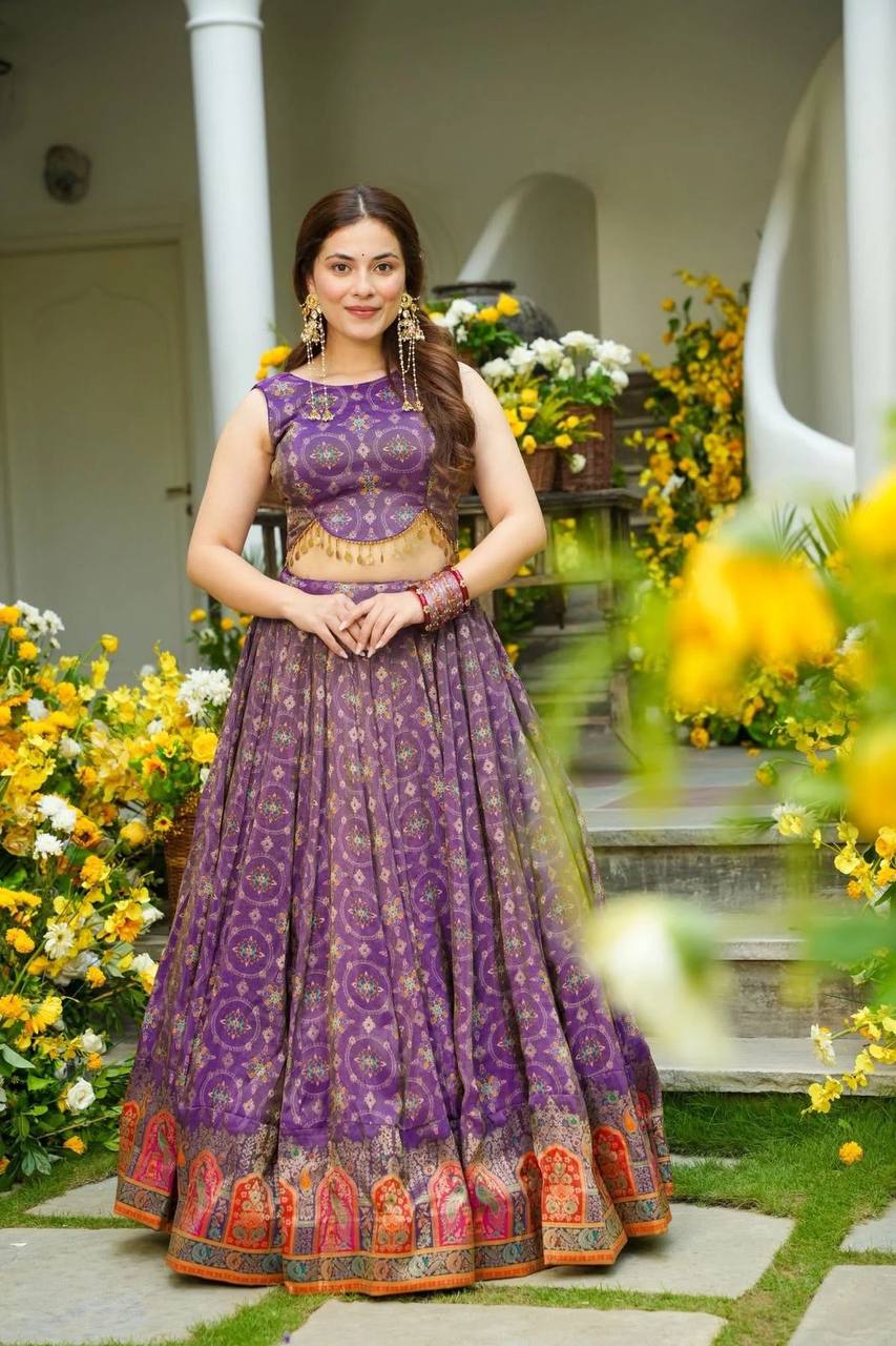 Pure organza silk digital printed lehnga