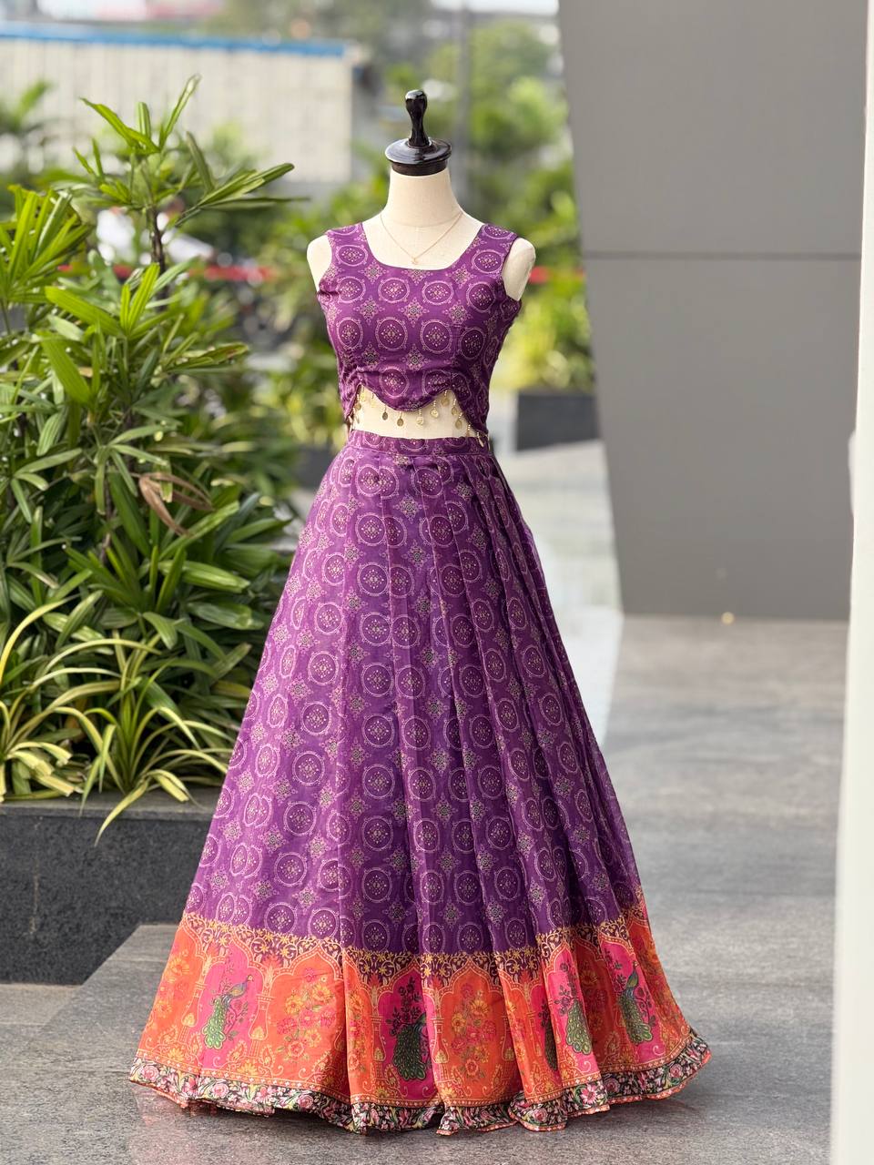 Pure organza silk digital printed lehnga