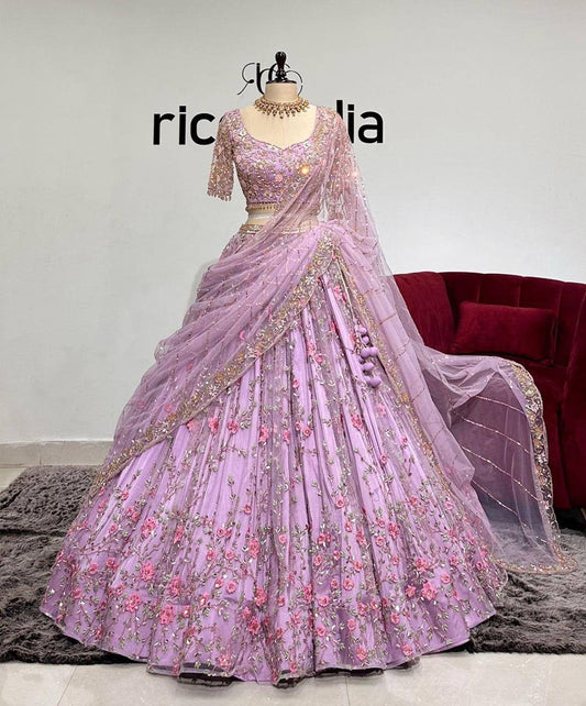 Launching 4 meter flared Soft Butterfly Net Sequins Embroidered Work Lehenga