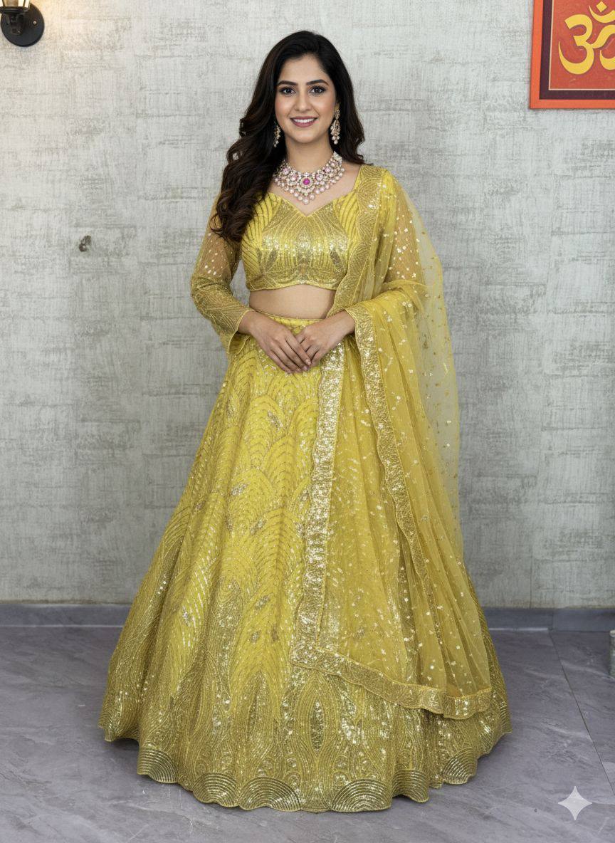 Sehen Sie umwerfend aus in diesem wunderschönen cremefarbenen Lehenga-Set