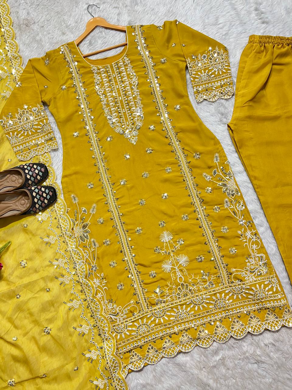 New Designer Party Wear Look Organza Pure Pakistani Suit Pant and Dupatta