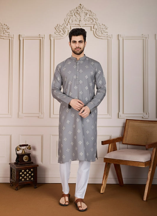 Traditional Wedding Collection Cotton Embroidery Work Men's Kurta