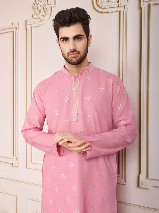 Traditional Wedding Collection Cotton Embroidery Work Men's Kurta