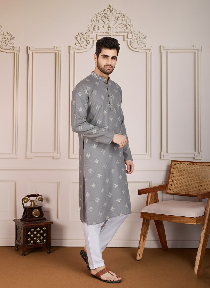 Traditional Wedding Collection Cotton Embroidery Work Men's Kurta