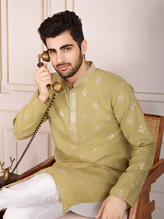 Traditional Wedding Collection Cotton Embroidery Work Men's Kurta