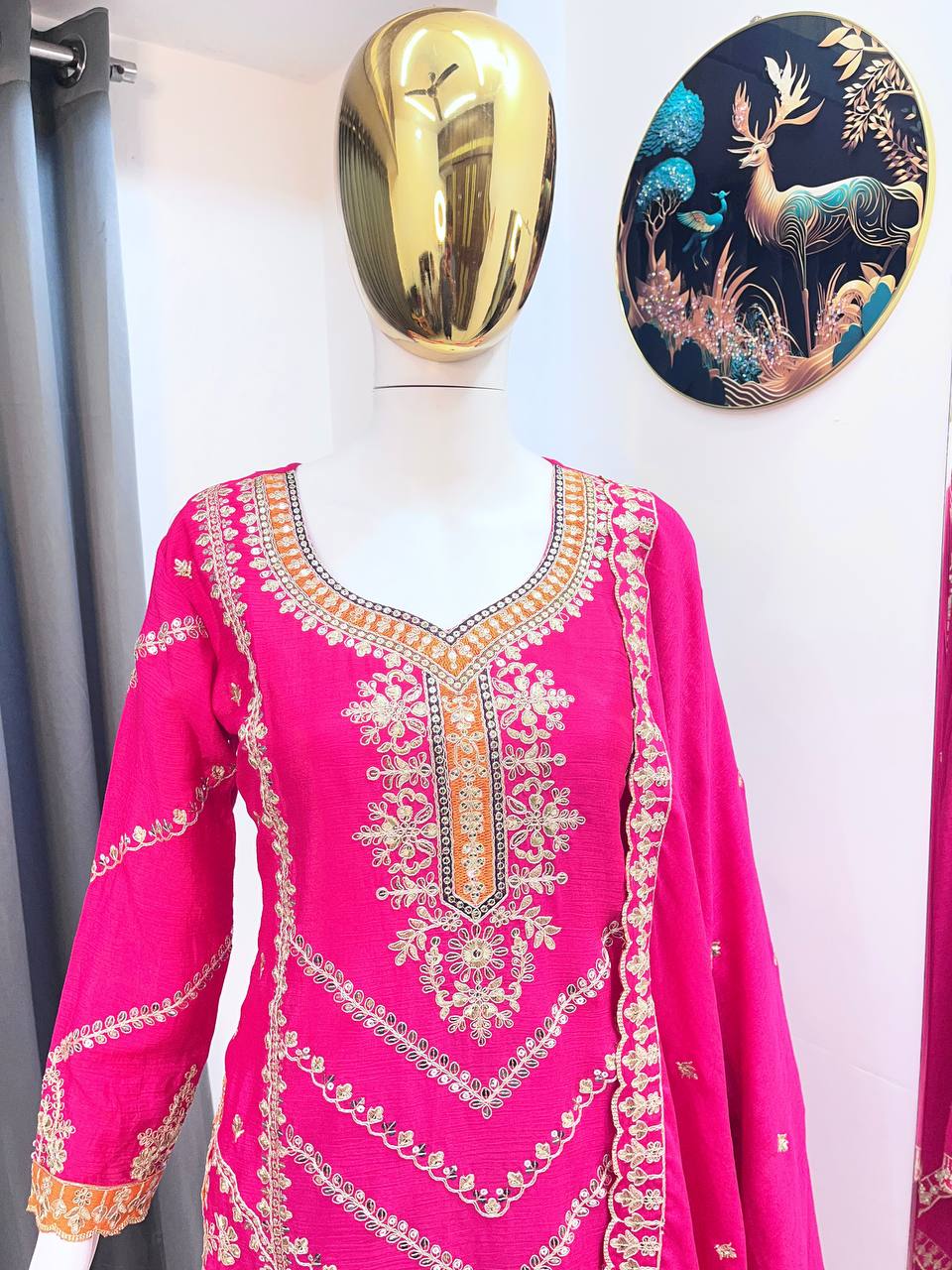 EID SPECIAL SEQUENCE EMBROIDERY ON SILK FABRIC TOP AND PLAZZO