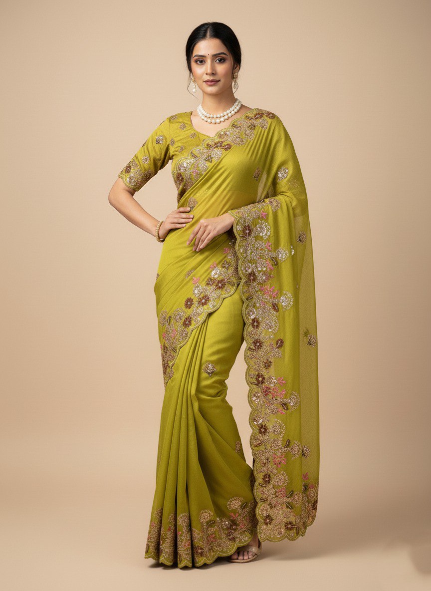 Party Wear Soft Fendy Chiffon Saree