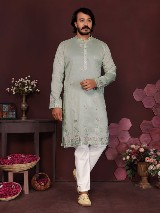 Premium Smart Silk With Embroidery sequence work Men's Kurta