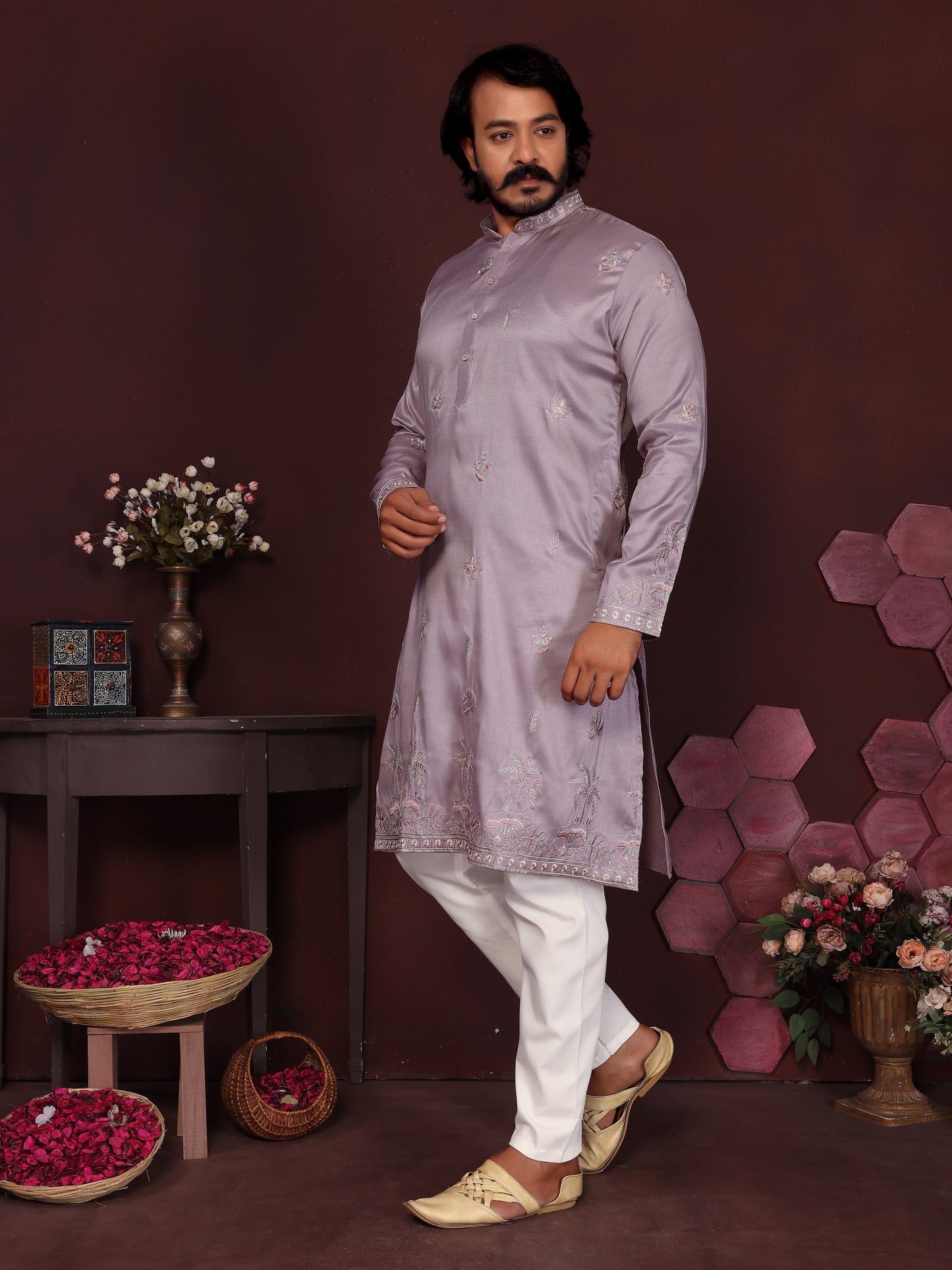 Premium Smart Silk With Embroidery sequence work Men's Kurta