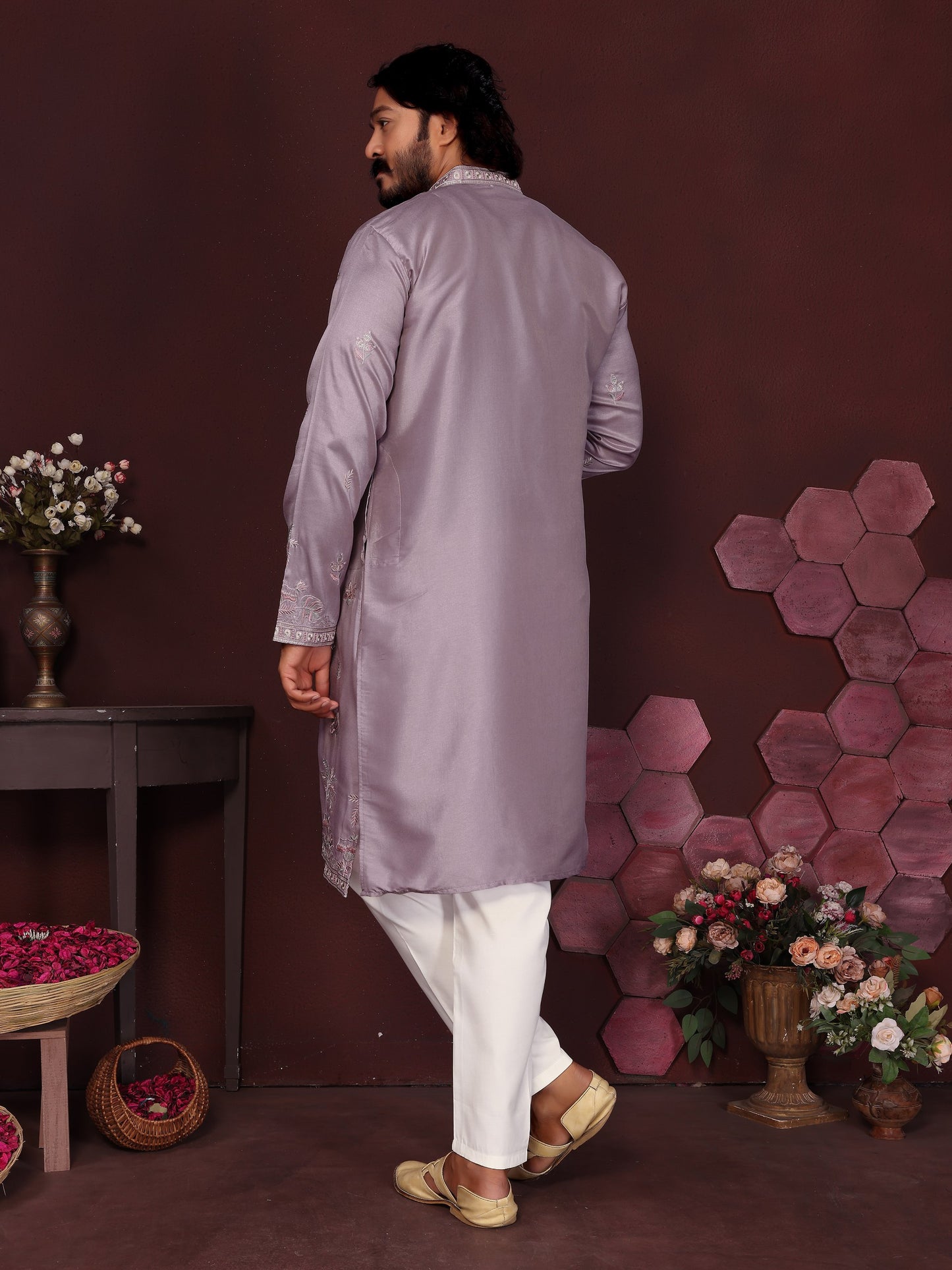 Premium Smart Silk With Embroidery sequence work Men's Kurta