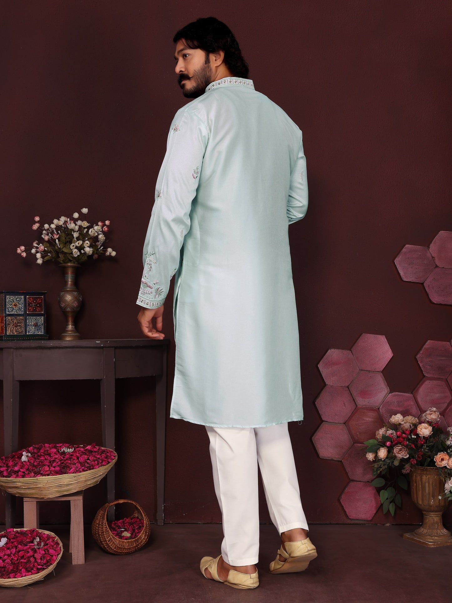 Premium Smart Silk With Embroidery sequence work Men's Kurta