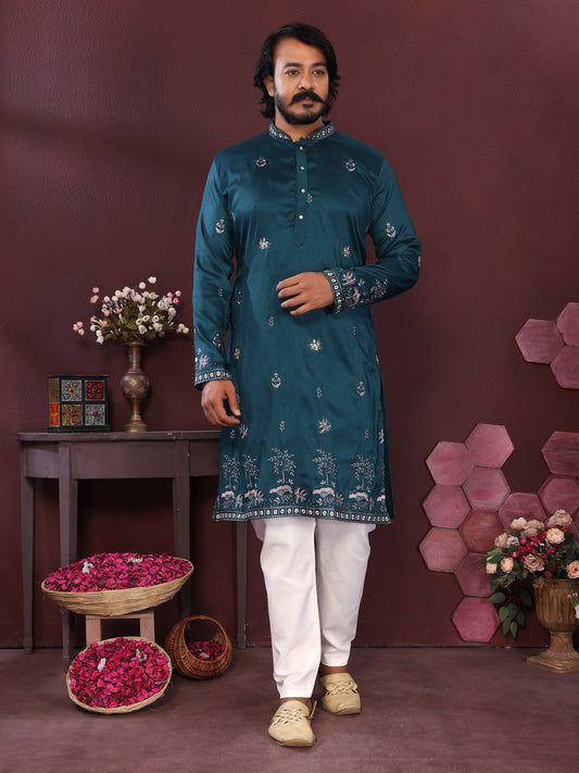 Premium Smart Silk With Embroidery sequence work Men's Kurta