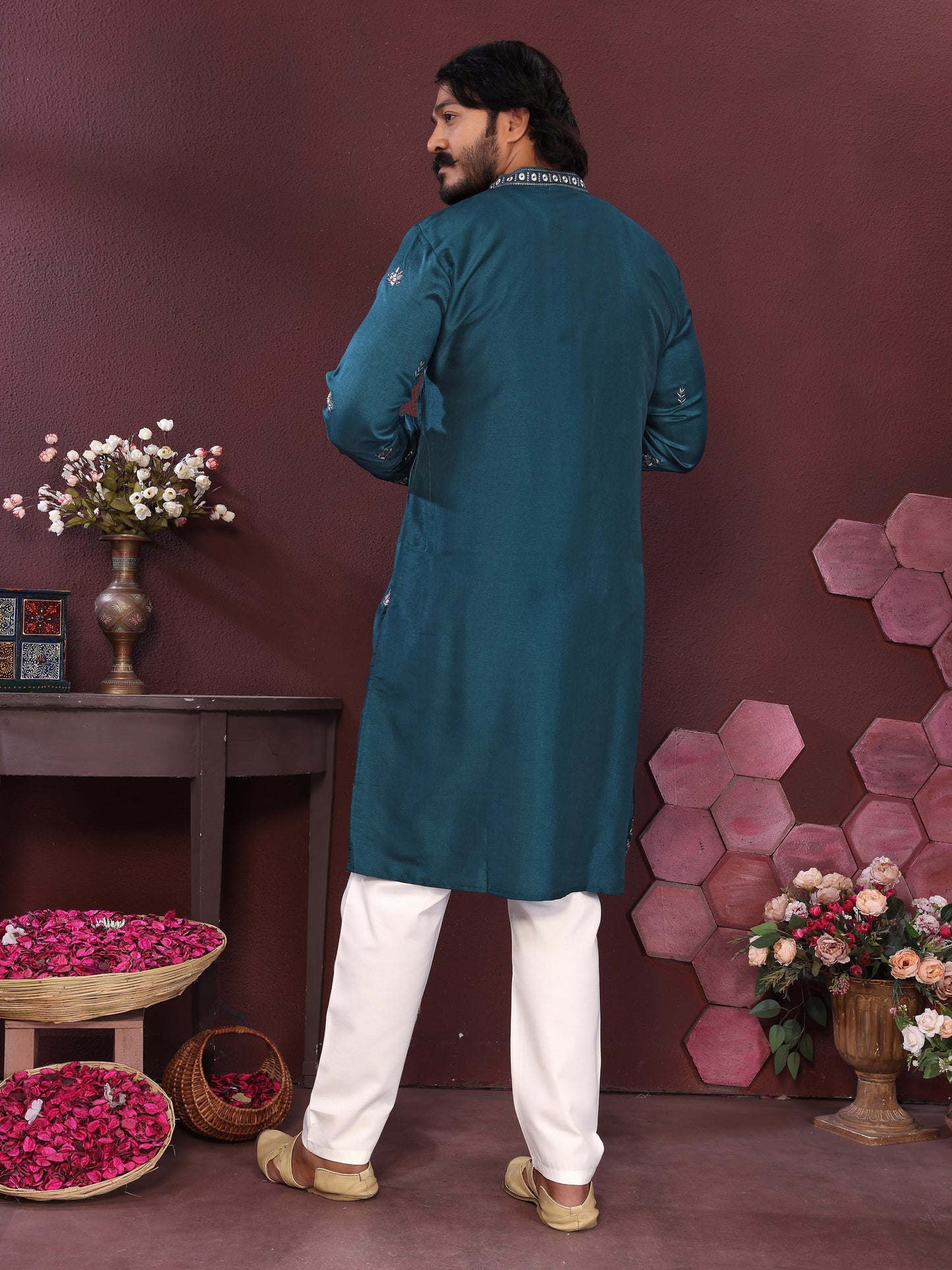 Premium Smart Silk With Embroidery sequence work Men's Kurta