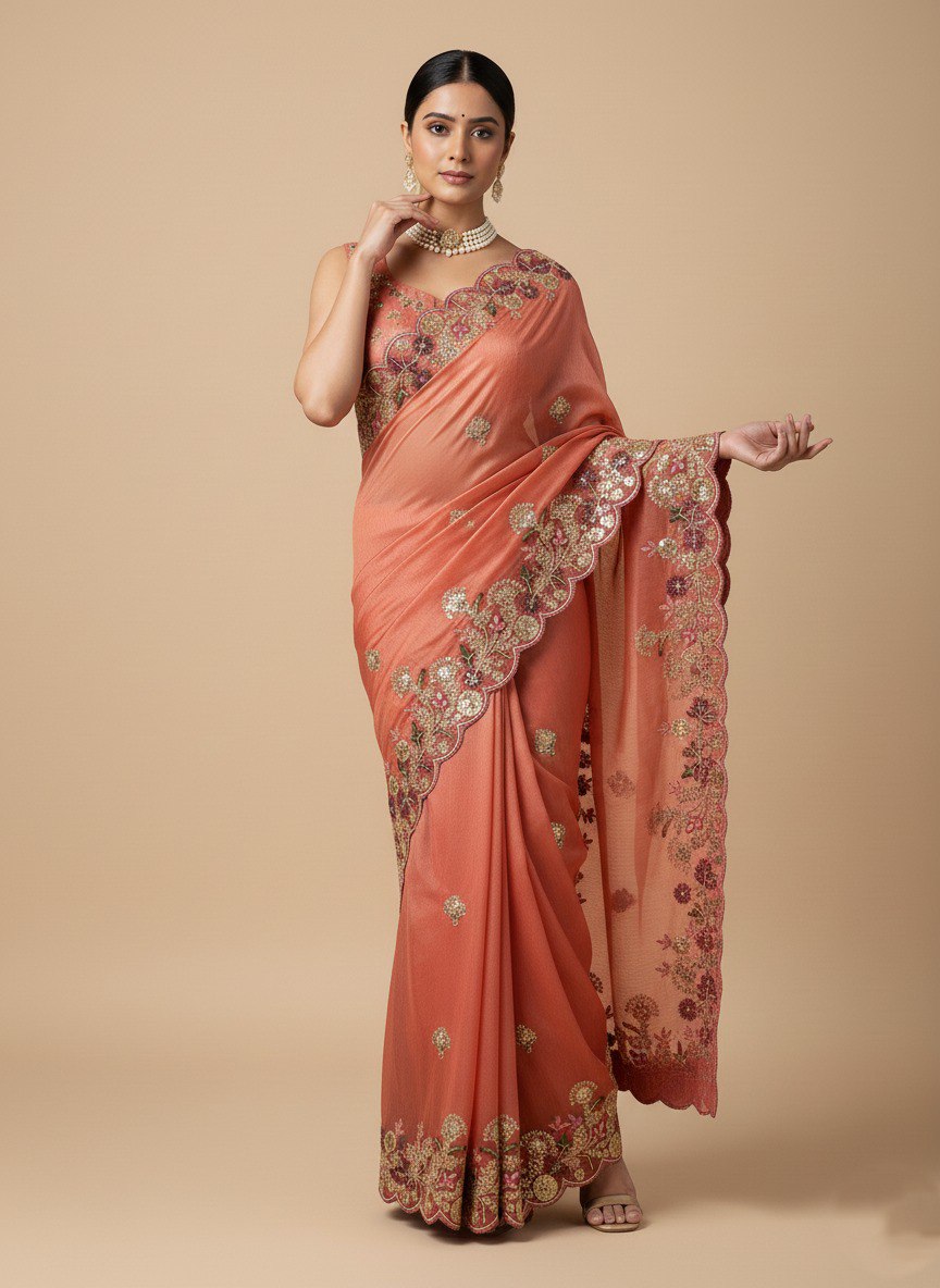 Party Wear Soft Fendy Chiffon Saree