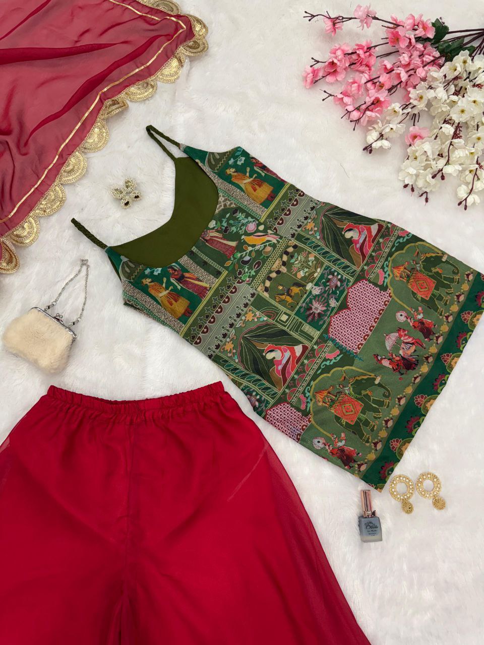 organza digital printed kurta