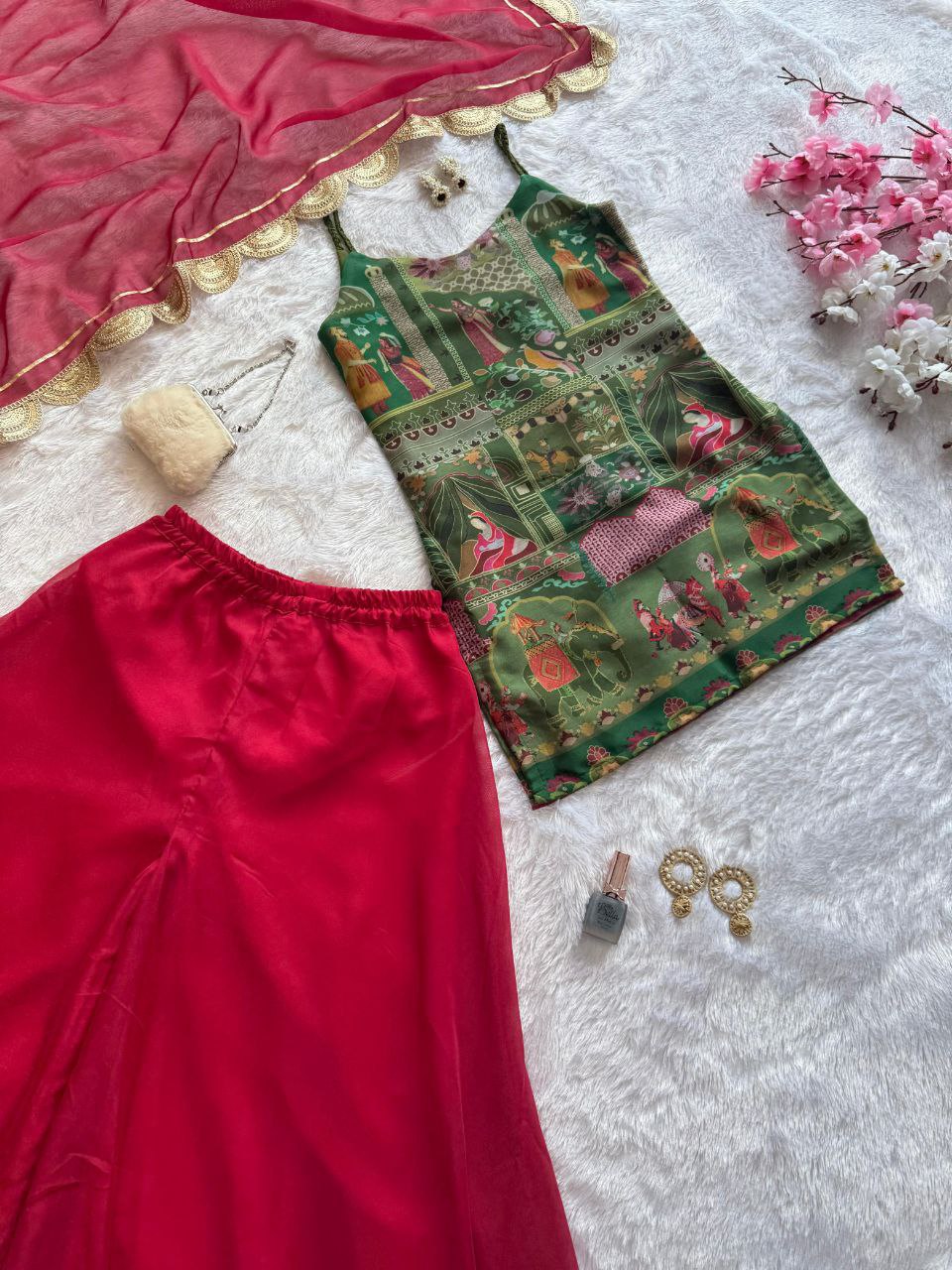 organza digital printed kurta