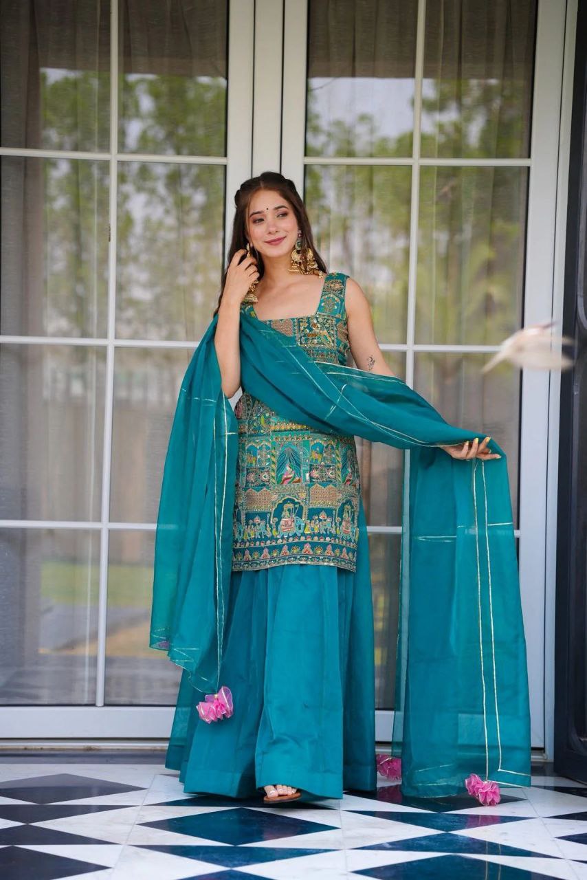 organza digital printed kurta