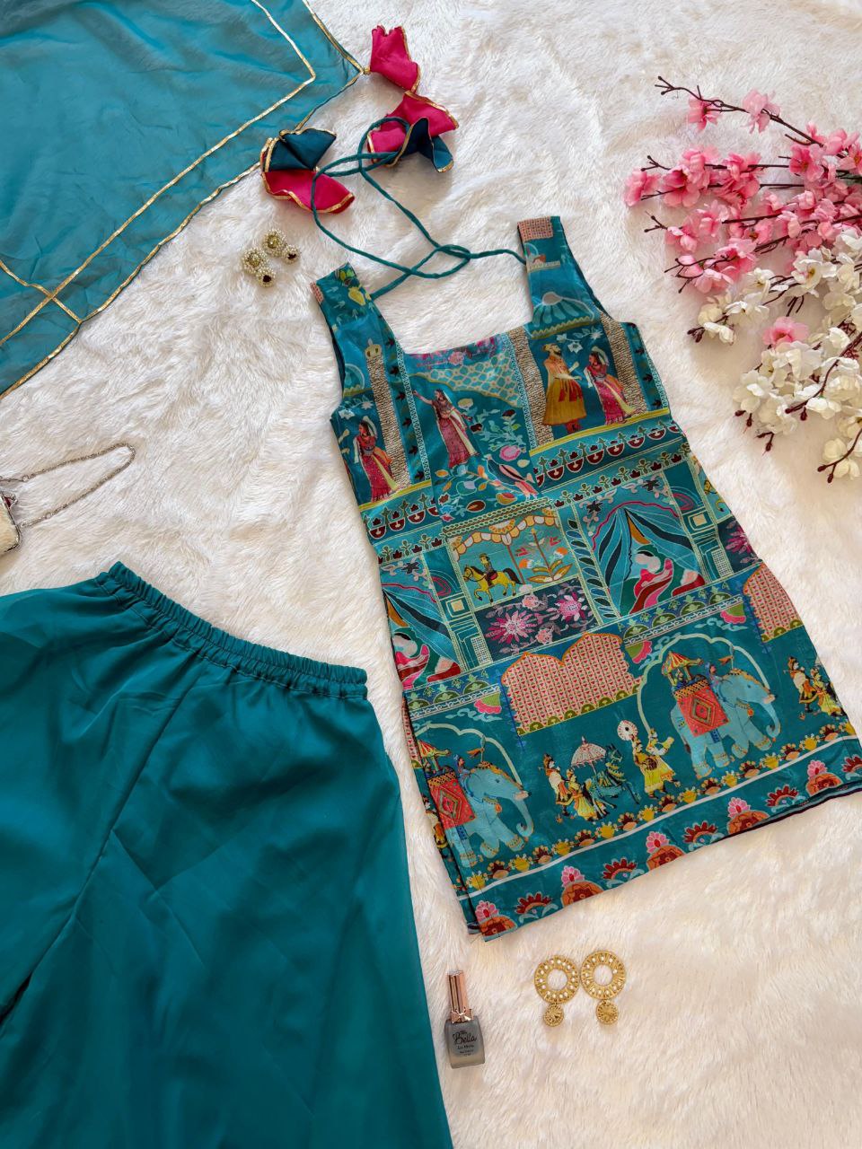 organza digital printed kurta